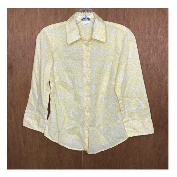J Crew Yellow Small Leaf Print Button Up Top - Picture 1 of 12